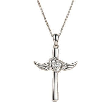 Silver Wings Necklace For Women With Copper Pendant And Zircon Inlay On Cable Chain