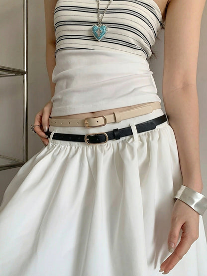 Women’s Fashion Solid Color PU Leather Belt With Zinc Alloy Smooth Buckle, Commute Style