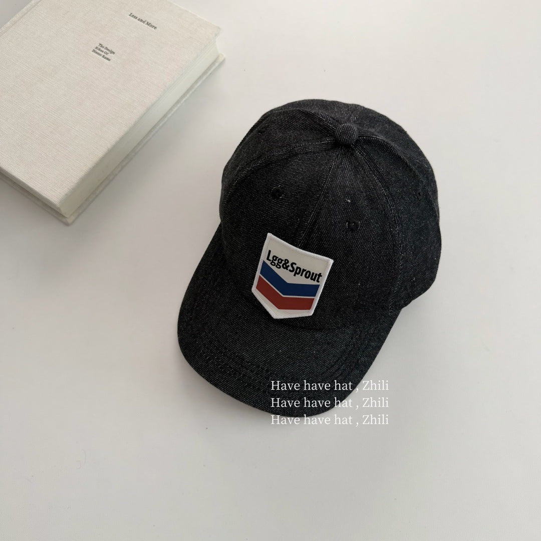 Retro Unisex Baseball Cap With Curved Brim, Denim Material Featuring Appliques And UV Protection