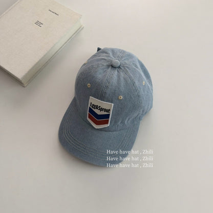 Retro Unisex Baseball Cap With Curved Brim, Denim Material Featuring Appliques And UV Protection