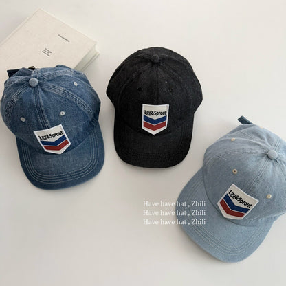 Retro Unisex Baseball Cap With Curved Brim, Denim Material Featuring Appliques And UV Protection