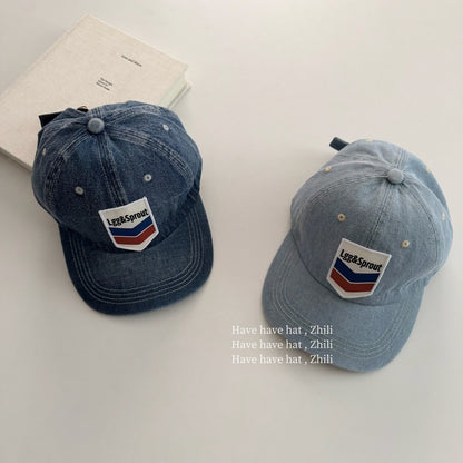 Retro Unisex Baseball Cap With Curved Brim, Denim Material Featuring Appliques And UV Protection