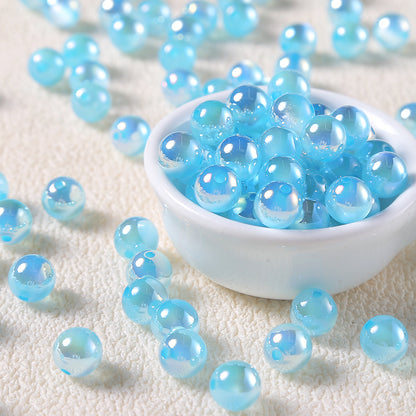 Round Plastic Beads For Jewelry Making, Diameter 8mm, Electroplated Finish In Blue