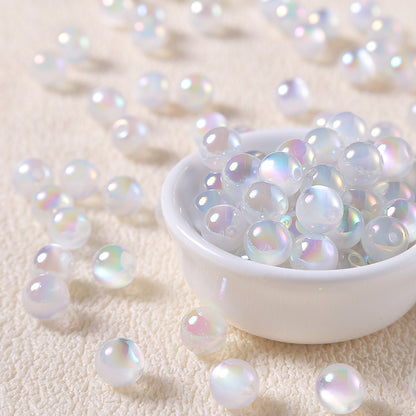 Round Plastic Beads For Jewelry Making, Diameter 8mm, Electroplated Finish In Blue