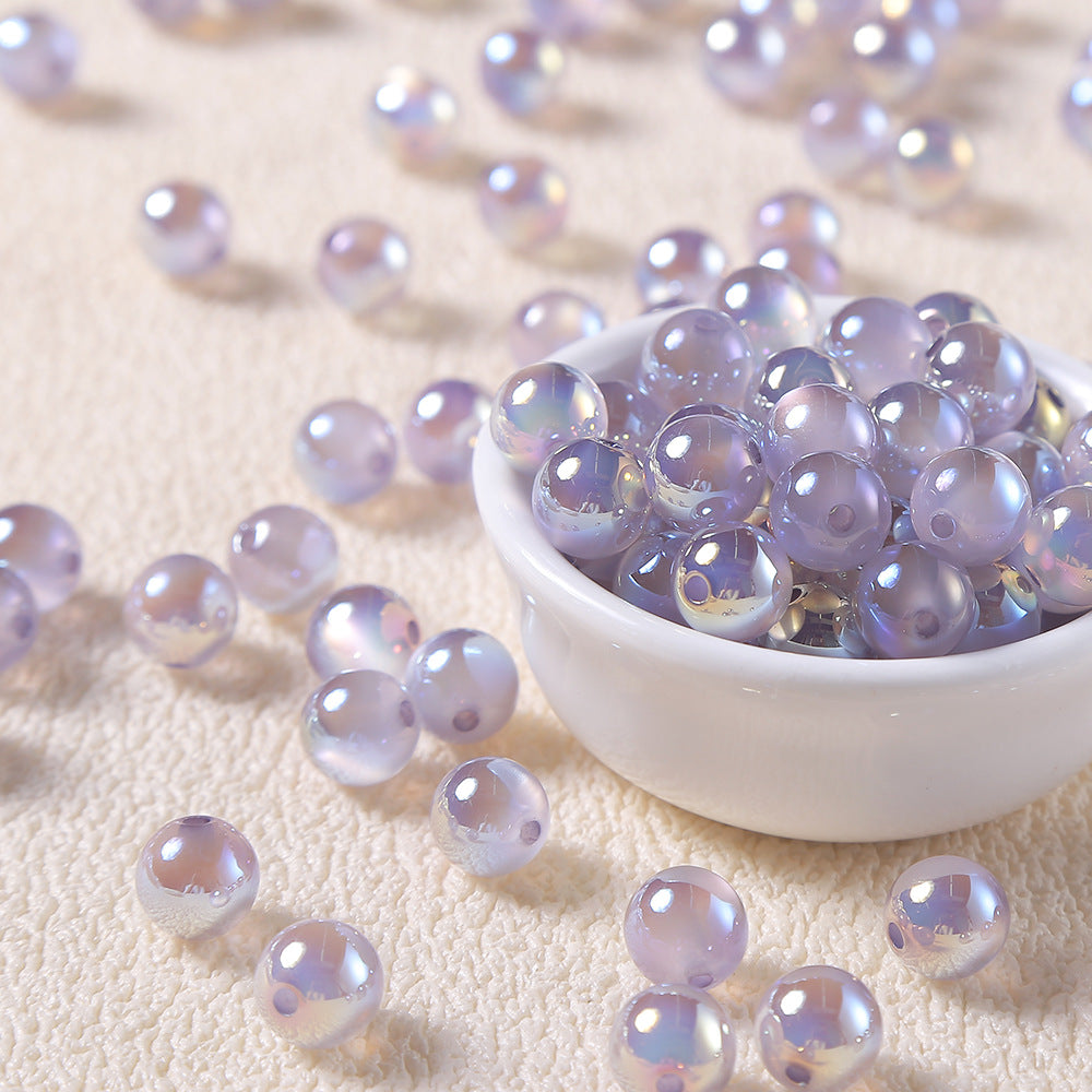 Round Plastic Beads For Jewelry Making, Diameter 8mm, Electroplated Finish In Blue