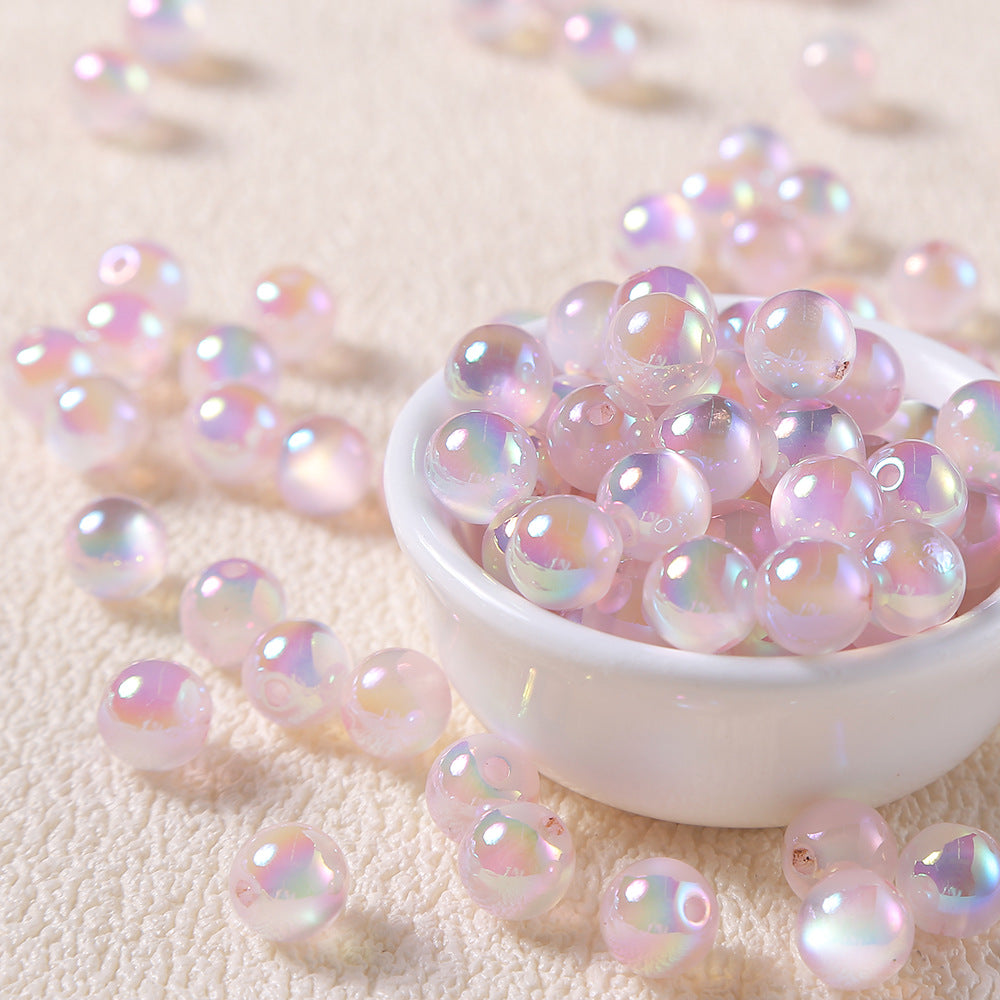 Round Plastic Beads For Jewelry Making, Diameter 8mm, Electroplated Finish In Blue
