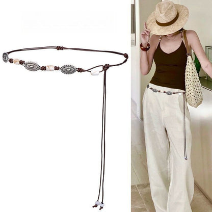 Ethnic Style Women's Waist Chain In Coffer Color, Made Of Cotton With Braid Surface Finish