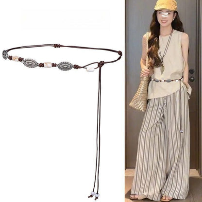 Ethnic Style Women's Waist Chain In Coffer Color, Made Of Cotton With Braid Surface Finish