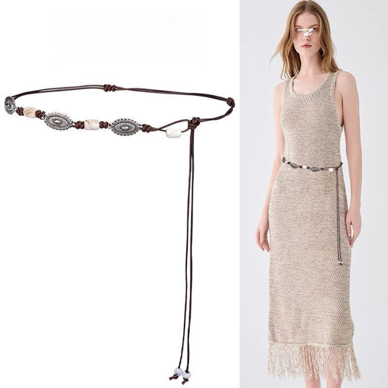 Ethnic Style Women's Waist Chain In Coffer Color, Made Of Cotton With Braid Surface Finish