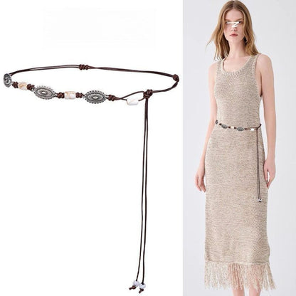 Ethnic Style Women's Waist Chain In Coffer Color, Made Of Cotton With Braid Surface Finish
