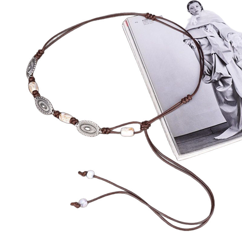 Ethnic Style Women's Waist Chain In Coffer Color, Made Of Cotton With Braid Surface Finish