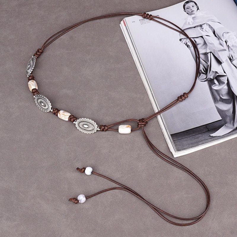 Ethnic Style Women's Waist Chain In Coffer Color, Made Of Cotton With Braid Surface Finish