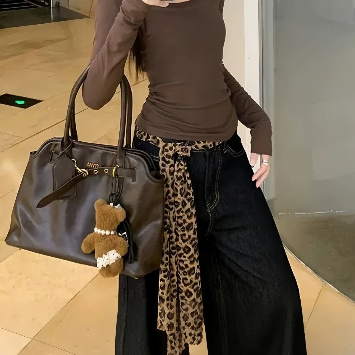 Retro Leopard Print Waist Chain Belt For Women In Coffer Cotton Material