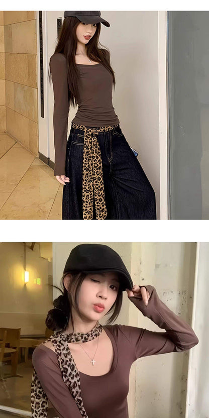 Retro Leopard Print Waist Chain Belt For Women In Coffer Cotton Material