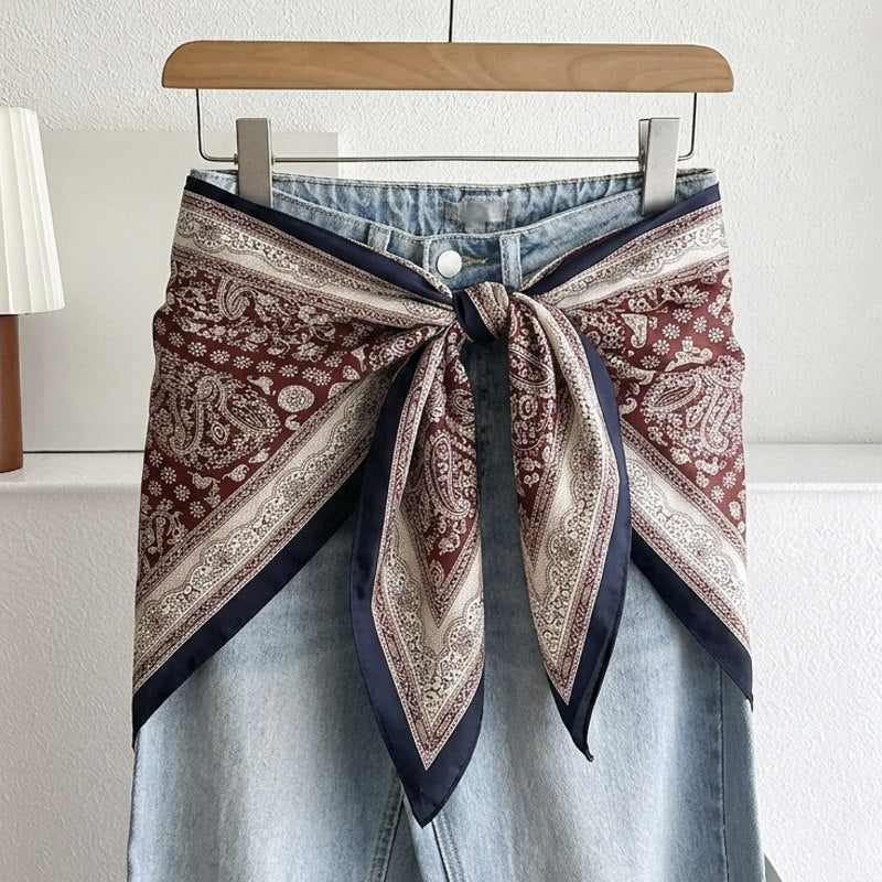 Stripe Triangle Scarf For Women In Ethnic Style, Made Of Polyester, White Color, Perfect For Autumn