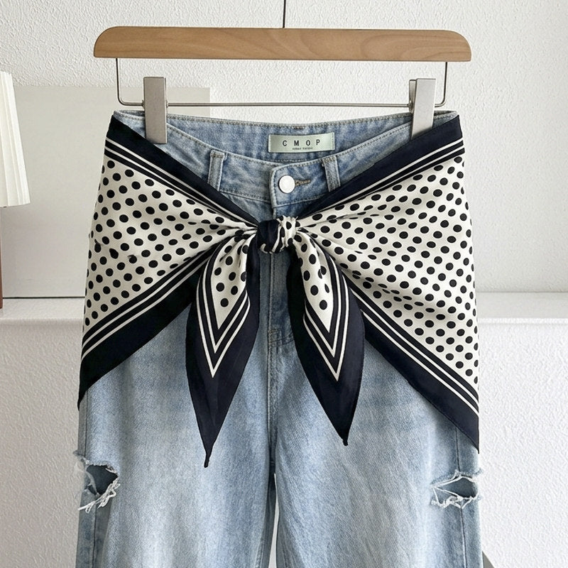 Stripe Triangle Scarf For Women In Ethnic Style, Made Of Polyester, White Color, Perfect For Autumn