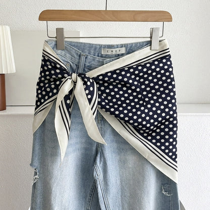 Stripe Triangle Scarf For Women In Ethnic Style, Made Of Polyester, White Color, Perfect For Autumn