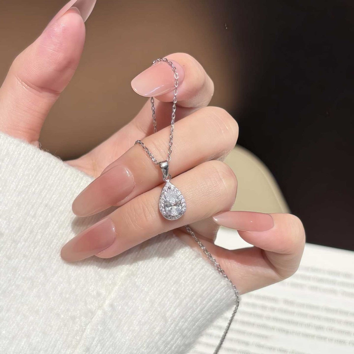 Sweet Water Droplets Pendant For Women In 925 Sterling Silver With Moissanite Inlay, Perfect For Spring & Summer