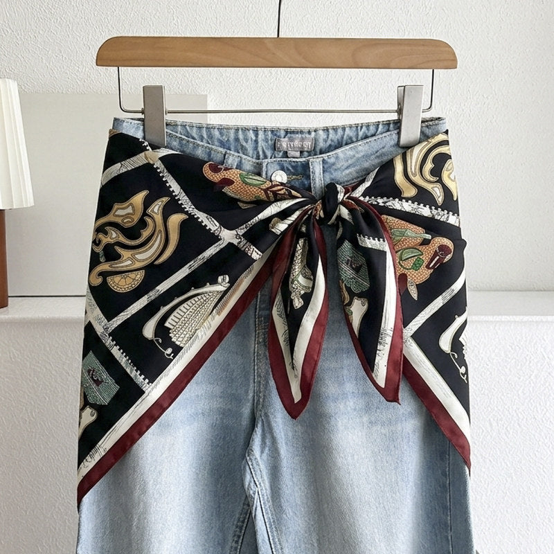 Stripe Triangle Scarf For Women In Ethnic Style, Made Of Polyester, White Color, Perfect For Autumn