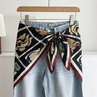 Stripe Triangle Scarf For Women In Ethnic Style, Made Of Polyester, White Color, Perfect For Autumn