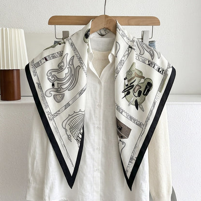Stripe Triangle Scarf For Women In Ethnic Style, Made Of Polyester, White Color, Perfect For Autumn