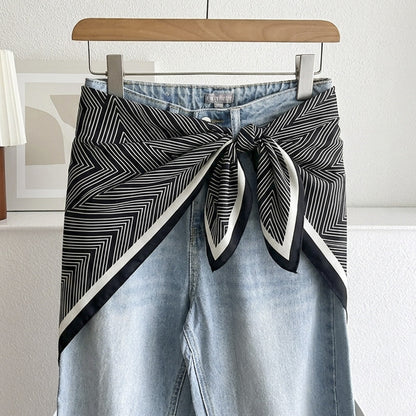 Stripe Triangle Scarf For Women In Ethnic Style, Made Of Polyester, White Color, Perfect For Autumn