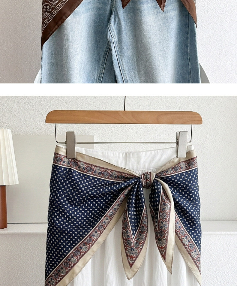 Stripe Triangle Scarf For Women In Ethnic Style, Made Of Polyester, White Color, Perfect For Autumn