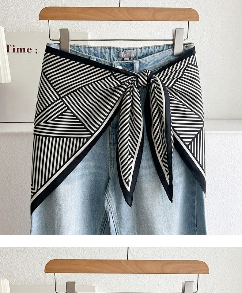 Stripe Triangle Scarf For Women In Ethnic Style, Made Of Polyester, White Color, Perfect For Autumn
