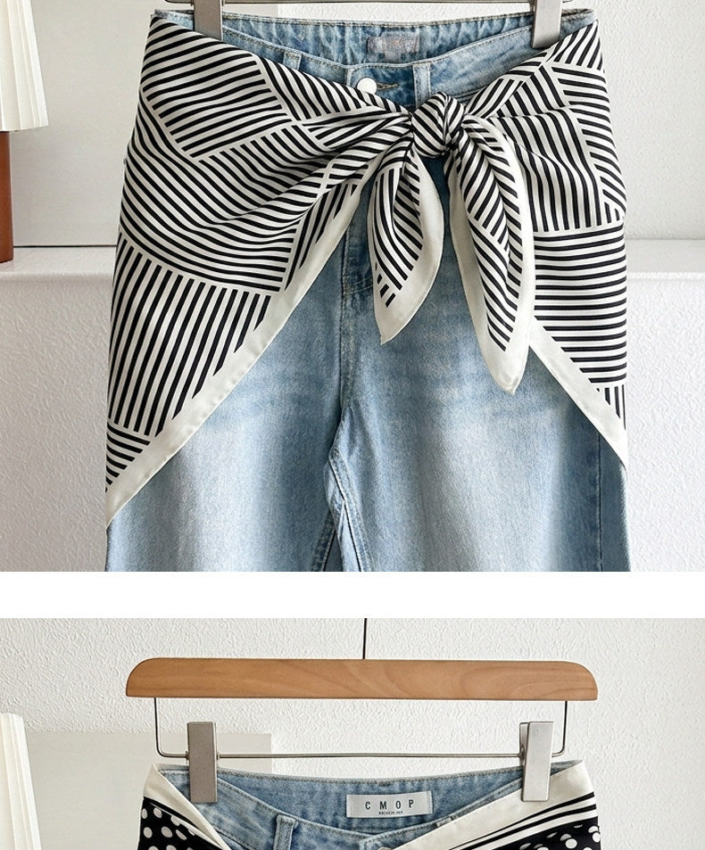 Stripe Triangle Scarf For Women In Ethnic Style, Made Of Polyester, White Color, Perfect For Autumn