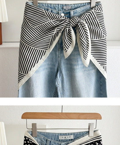 Stripe Triangle Scarf For Women In Ethnic Style, Made Of Polyester, White Color, Perfect For Autumn