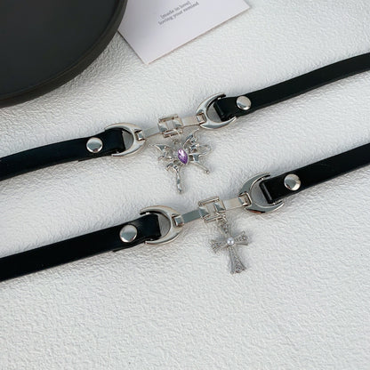 Sweet Butterfly Choker Necklace For Women With PU Leather Rope Chain, Electroplated Finish, And Alloy Pendant