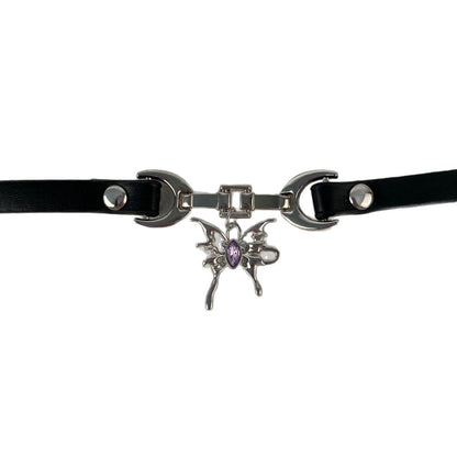 Sweet Butterfly Choker Necklace For Women With PU Leather Rope Chain, Electroplated Finish, And Alloy Pendant