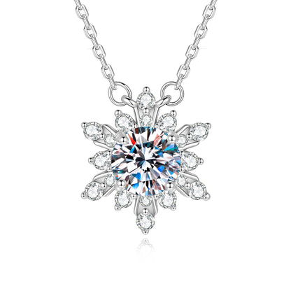 Snowflake Pendant In 925 Sterling Silver With Moissanite Inlay And 925 Sterling Silver Chain
