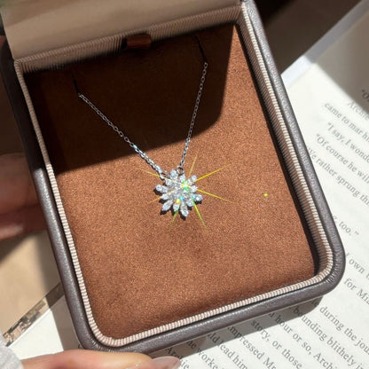 Snowflake Pendant In 925 Sterling Silver With Moissanite Inlay And 925 Sterling Silver Chain