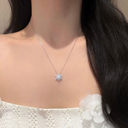 Snowflake Pendant In 925 Sterling Silver With Moissanite Inlay And 925 Sterling Silver Chain