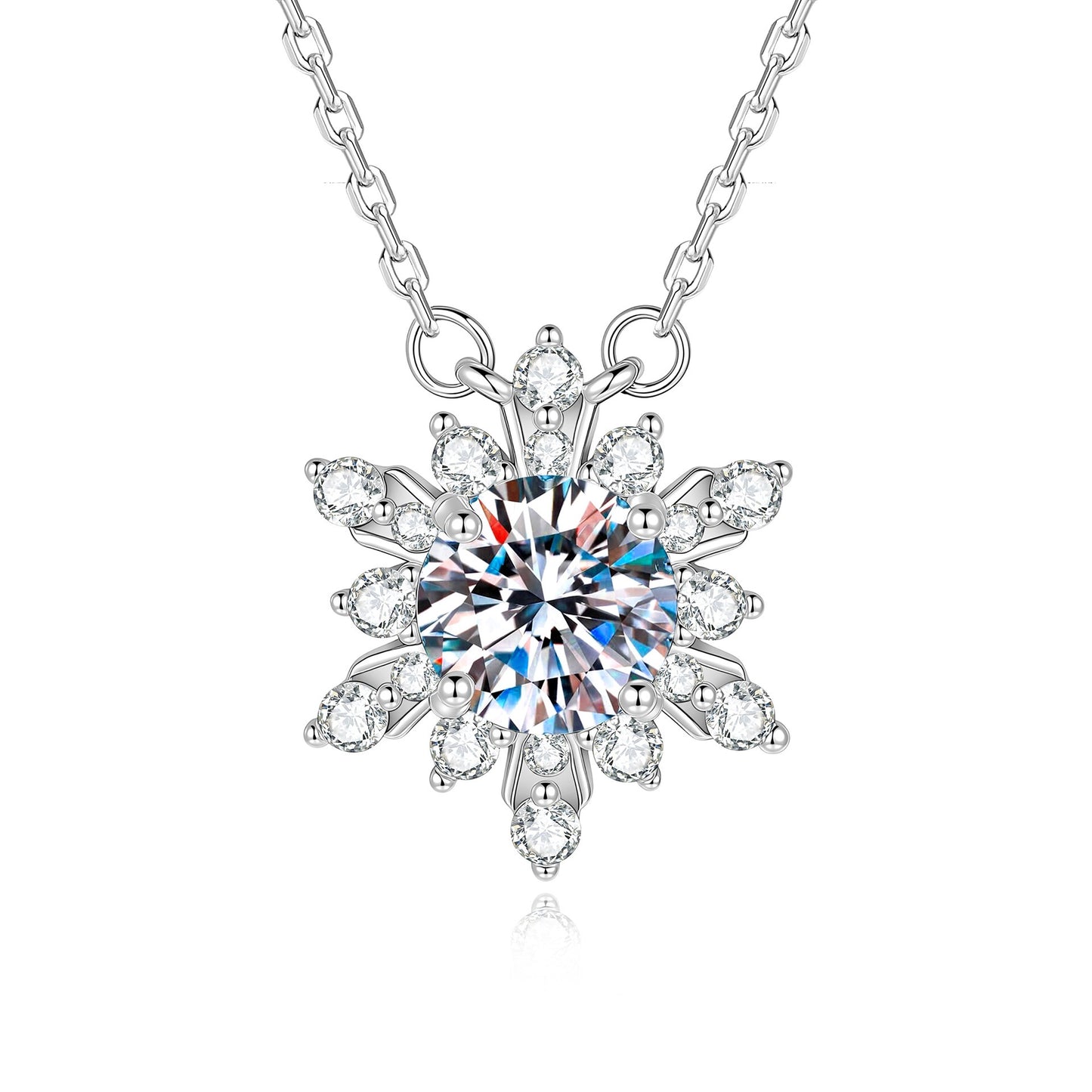 Snowflake Pendant In 925 Sterling Silver With Moissanite Inlay And 925 Sterling Silver Chain