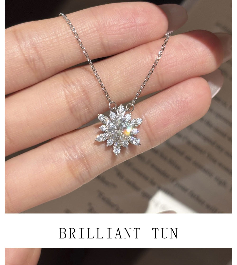 Snowflake Pendant In 925 Sterling Silver With Moissanite Inlay And 925 Sterling Silver Chain