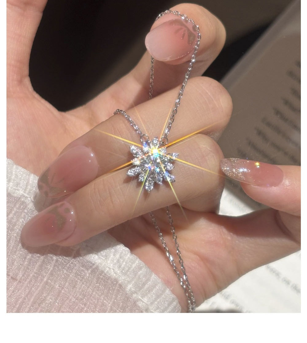 Snowflake Pendant In 925 Sterling Silver With Moissanite Inlay And 925 Sterling Silver Chain