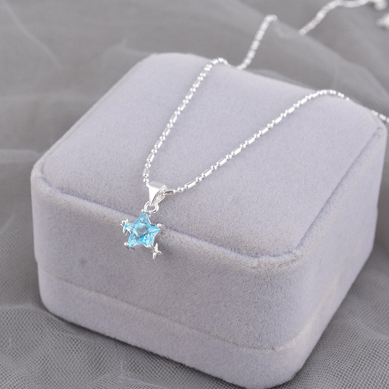 Elegant Ocean Blue Necklace For Women In Silver Plated Copper With Rhinestone Inlay