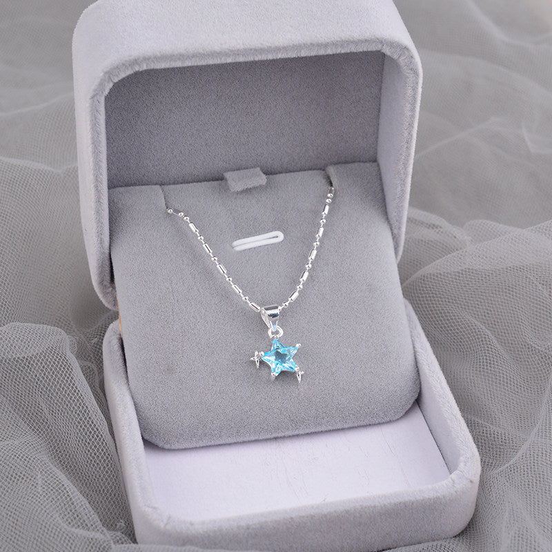 Elegant Ocean Blue Necklace For Women In Silver Plated Copper With Rhinestone Inlay