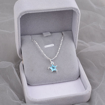 Elegant Ocean Blue Necklace For Women In Silver Plated Copper With Rhinestone Inlay