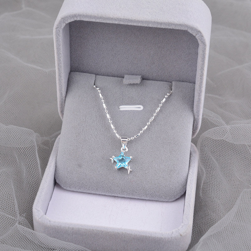 Elegant Ocean Blue Necklace For Women In Silver Plated Copper With Rhinestone Inlay