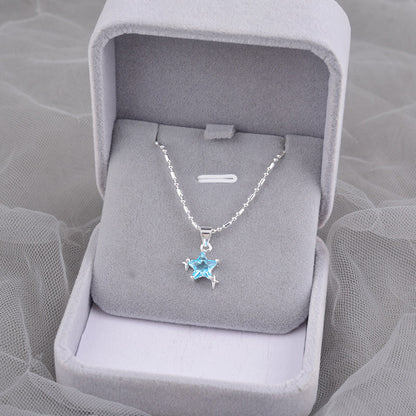 Elegant Ocean Blue Necklace For Women In Silver Plated Copper With Rhinestone Inlay