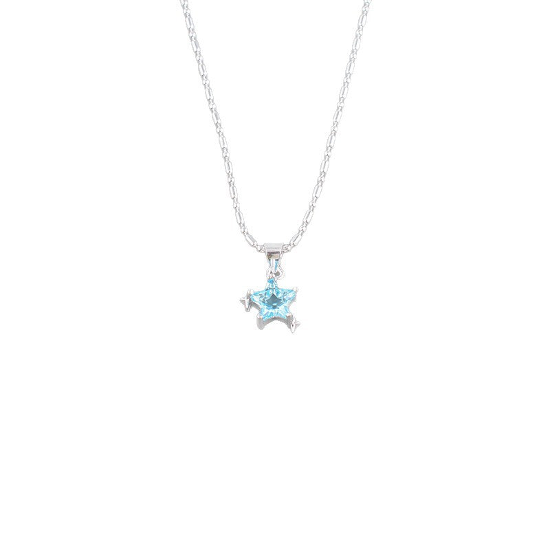Elegant Ocean Blue Necklace For Women In Silver Plated Copper With Rhinestone Inlay