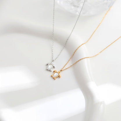 Sweet Tortoise Pendant Necklace For Women In Real Gold Plated Titanium Steel With Shell Pendant
