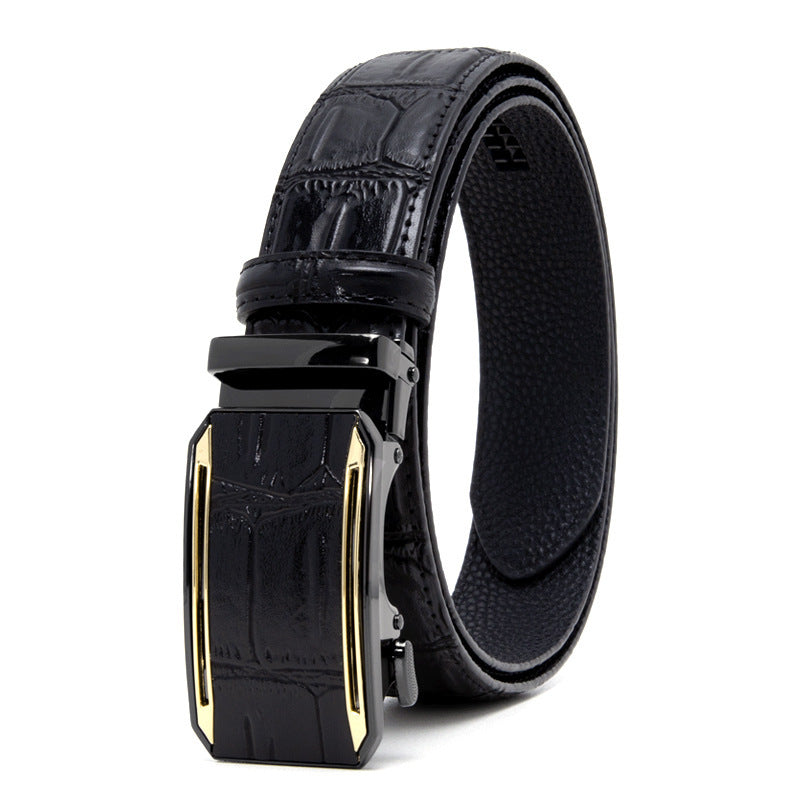 Crocodile Genuine Leather Men's Business Belt With Alloy Automatic Buckle (No-Hole) For A Stylish Look