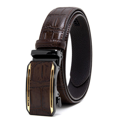 Crocodile Genuine Leather Men's Business Belt With Alloy Automatic Buckle (No-Hole) For A Stylish Look
