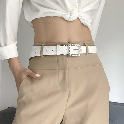 Commute Style PU Leather Belt With Braided Surface Finish Featuring Alloy Pin Buckle And Floral Pattern