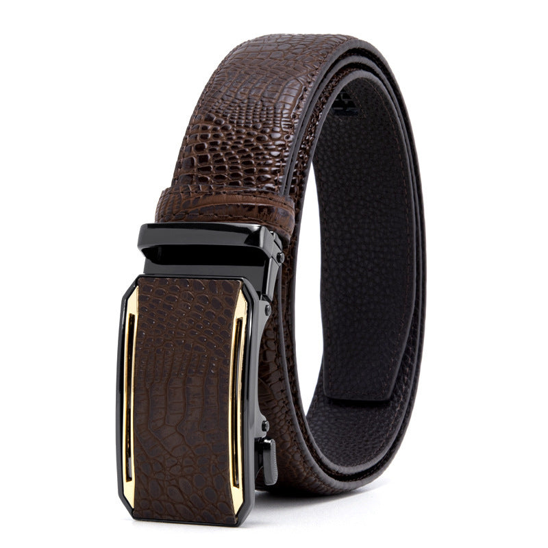 Crocodile Genuine Leather Men's Business Belt With Alloy Automatic Buckle (No-Hole) For A Stylish Look