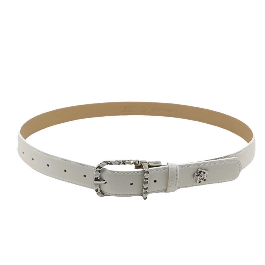 Commute Style PU Leather Belt With Braided Surface Finish Featuring Alloy Pin Buckle And Floral Pattern